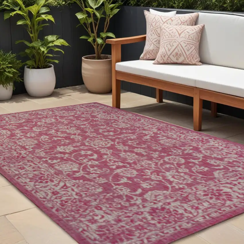 Fuchsia And Light Gray Medallion Indoor Outdoor Area Rug Photo 1