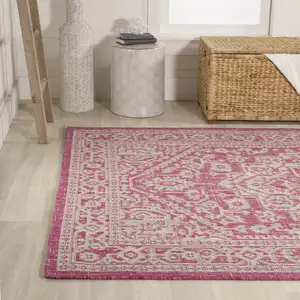 Photo of Fuchsia And Light Gray Medallion Indoor Outdoor Area Rug