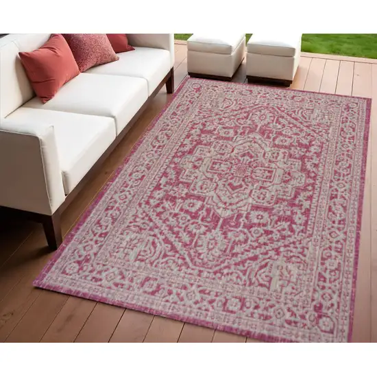 Fuchsia And Light Gray Medallion Indoor Outdoor Area Rug Photo 1