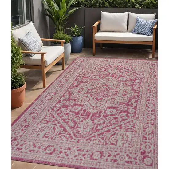 Fuchsia And Light Gray Medallion Indoor Outdoor Area Rug Photo 1