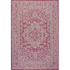 Photo of Fuchsia And Light Gray Medallion Indoor Outdoor Area Rug