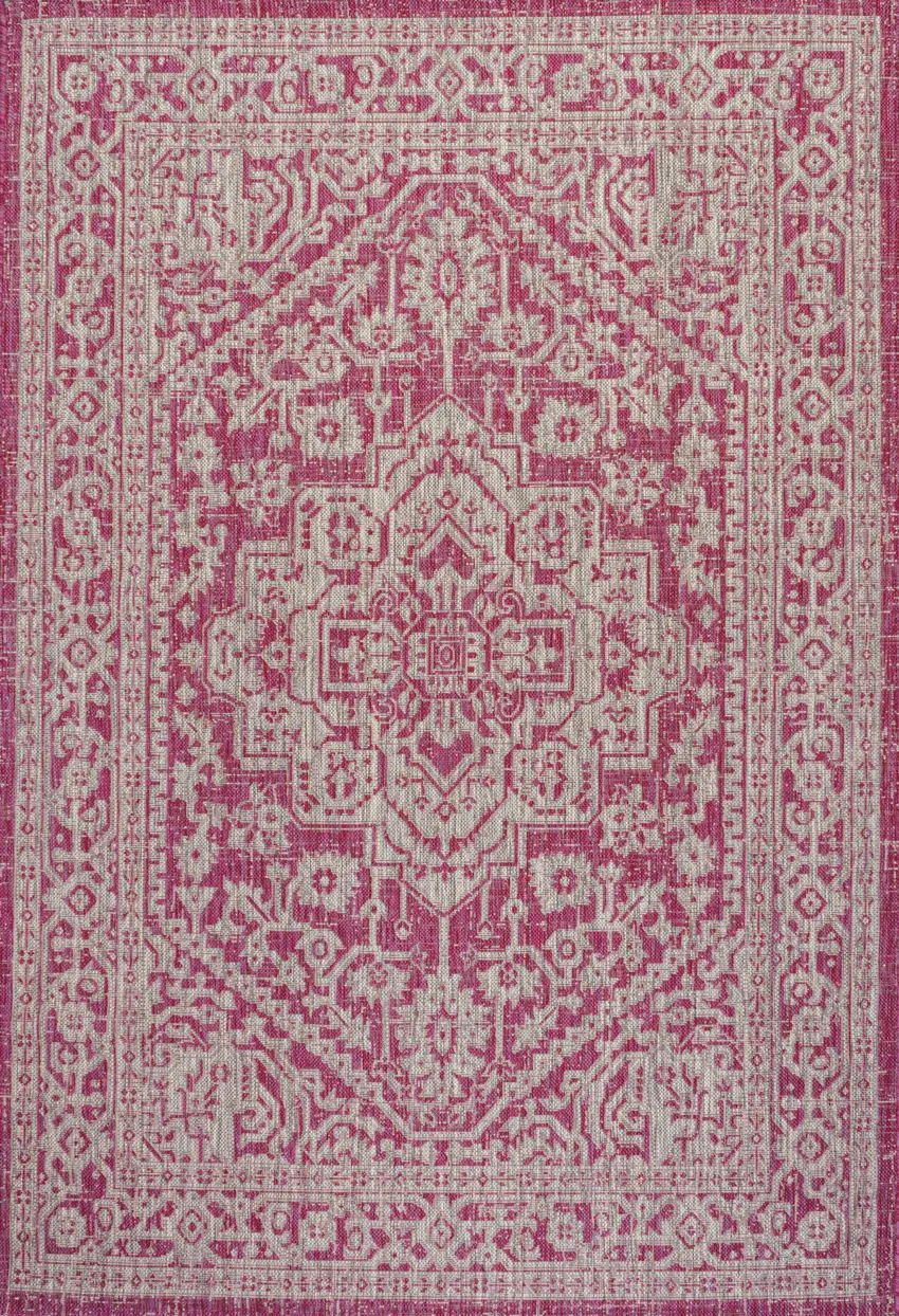 Fuchsia And Light Gray Medallion Indoor Outdoor Area Rug Photo 3