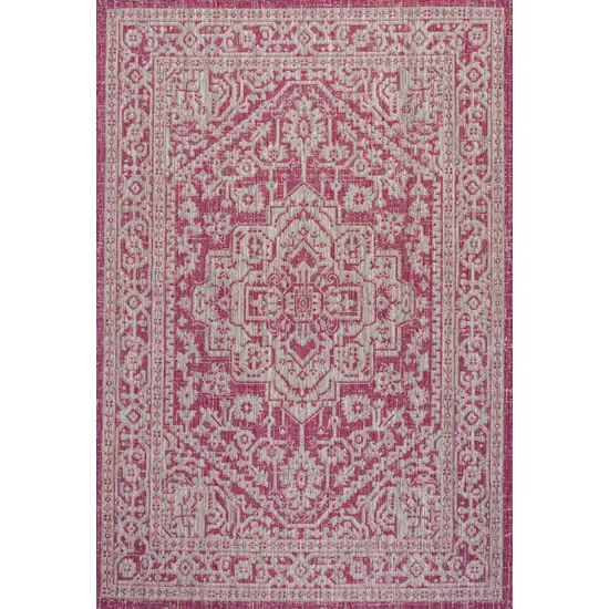 Fuchsia And Light Gray Medallion Indoor Outdoor Area Rug Photo 3
