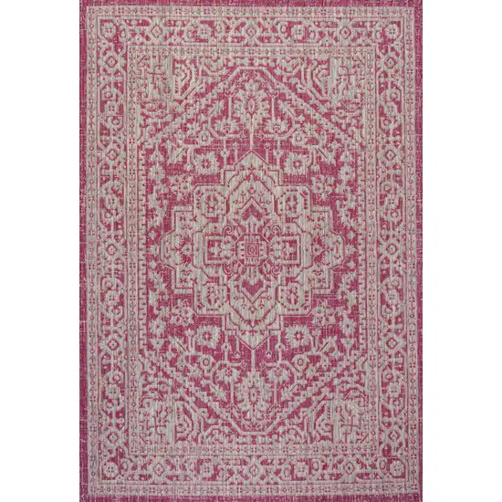 Fuchsia And Light Gray Medallion Indoor Outdoor Area Rug Photo 1