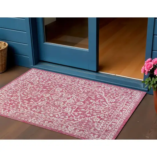 Fuchsia And Light Gray Medallion Indoor Outdoor Area Rug Photo 1