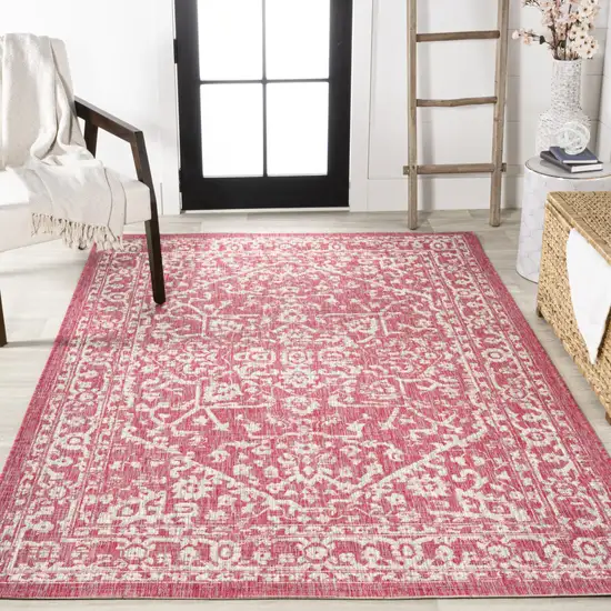Fuchsia And Light Gray Medallion Indoor Outdoor Area Rug Photo 7
