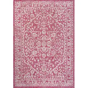 Photo of Fuchsia And Light Gray Medallion Indoor Outdoor Area Rug