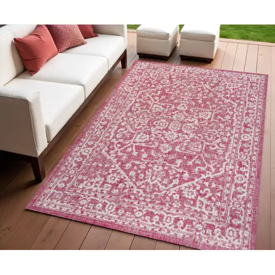 Fuchsia And Light Gray Medallion Indoor Outdoor Area Rug Photo 1