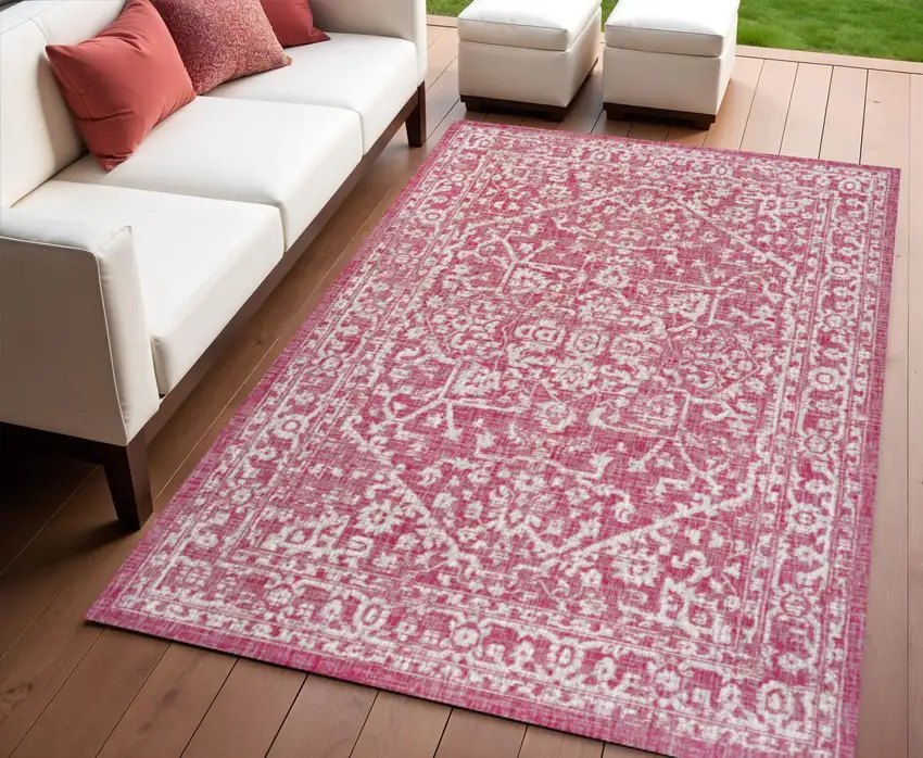 Fuchsia And Light Gray Medallion Indoor Outdoor Area Rug Photo 1