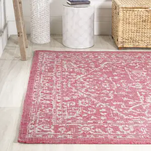 Photo of Fuchsia And Light Gray Medallion Indoor Outdoor Area Rug
