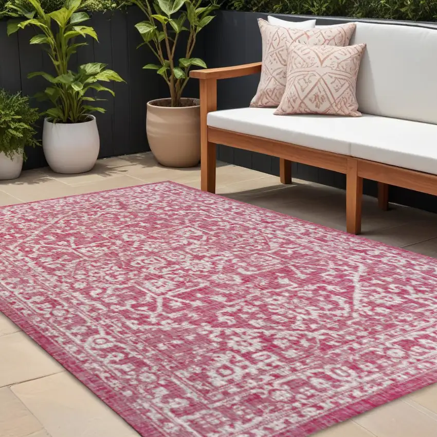 Fuchsia And Light Gray Medallion Indoor Outdoor Area Rug Photo 1