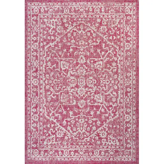 Fuchsia And Light Gray Medallion Indoor Outdoor Area Rug Photo 3