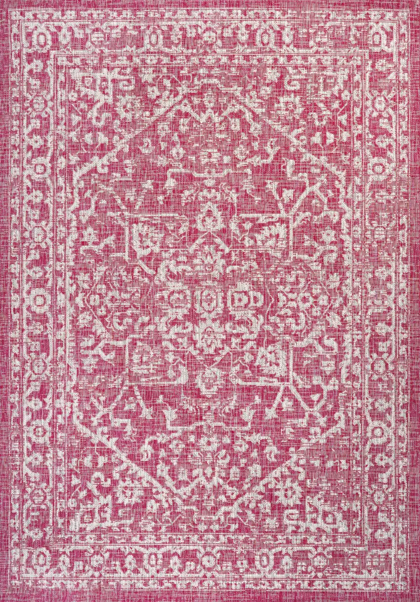 Fuchsia And Light Gray Medallion Indoor Outdoor Area Rug Photo 3