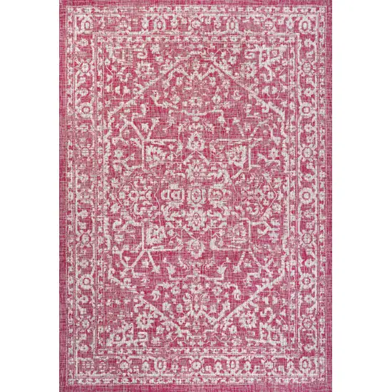 Fuchsia And Light Gray Medallion Indoor Outdoor Area Rug Photo 1