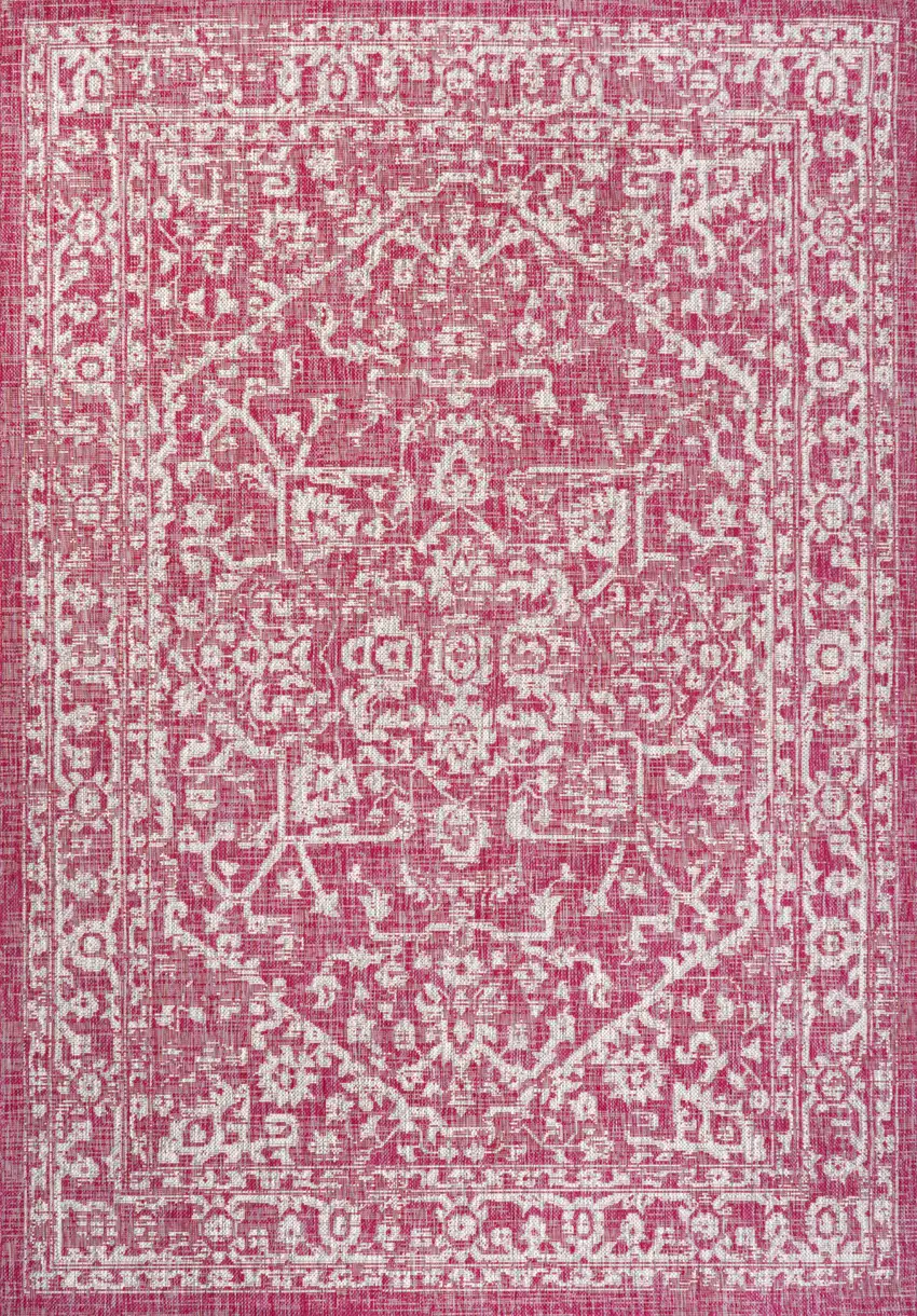 Fuchsia And Light Gray Medallion Indoor Outdoor Area Rug Photo 1
