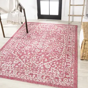 Photo of Fuchsia And Light Gray Medallion Indoor Outdoor Area Rug
