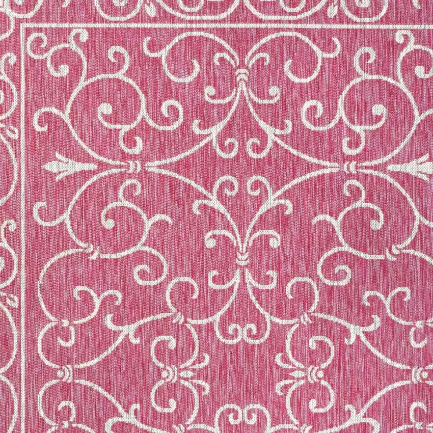 Fuchsia And Light Gray Medallion Indoor Outdoor Area Rug Photo 2
