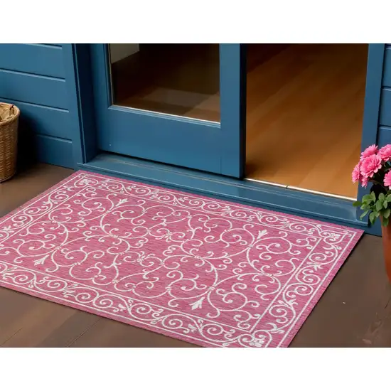 Fuchsia And Light Gray Medallion Indoor Outdoor Area Rug Photo 1