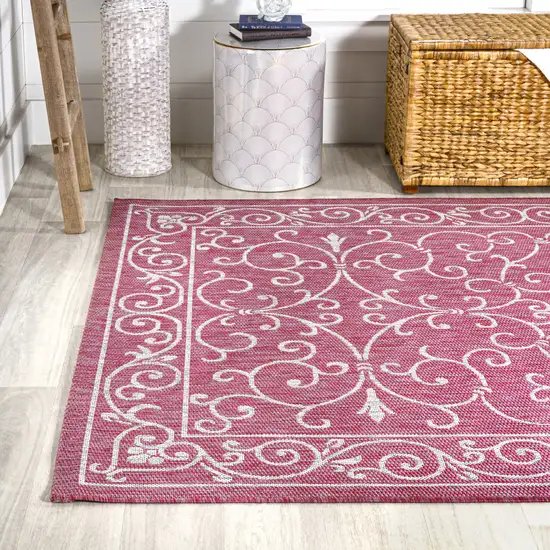 Fuchsia And Light Gray Medallion Indoor Outdoor Area Rug Photo 6