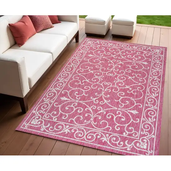 Fuchsia And Light Gray Medallion Indoor Outdoor Area Rug Photo 1