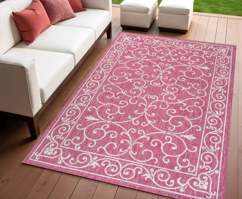 Fuchsia And Light Gray Medallion Indoor Outdoor Area Rug Photo 1