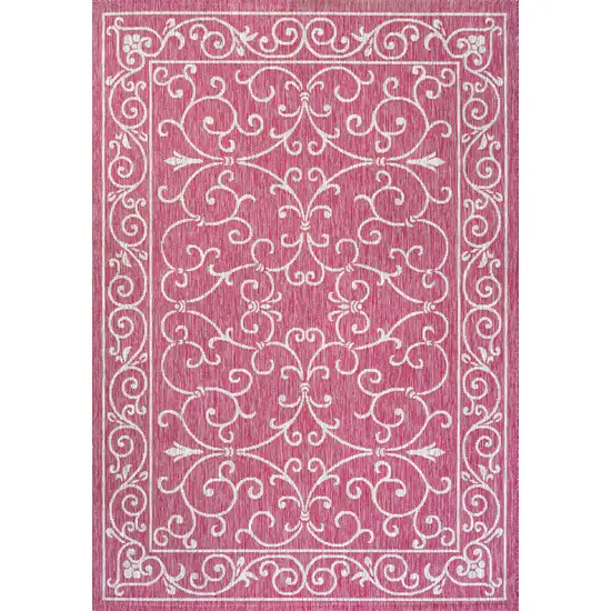 Fuchsia And Light Gray Medallion Indoor Outdoor Area Rug Photo 1