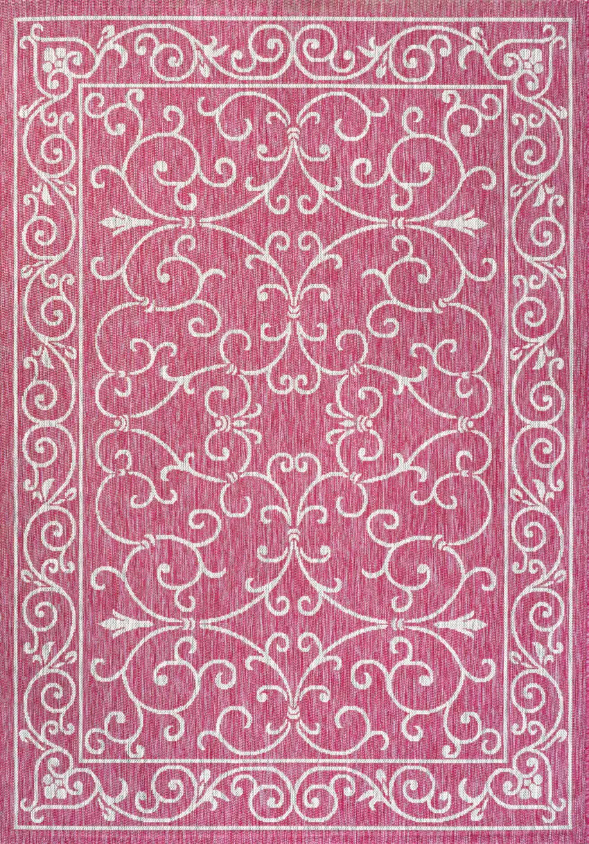 Fuchsia And Light Gray Medallion Indoor Outdoor Area Rug Photo 1