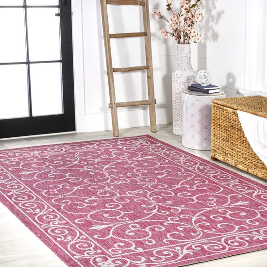 Fuchsia And Light Gray Medallion Indoor Outdoor Area Rug Photo 8