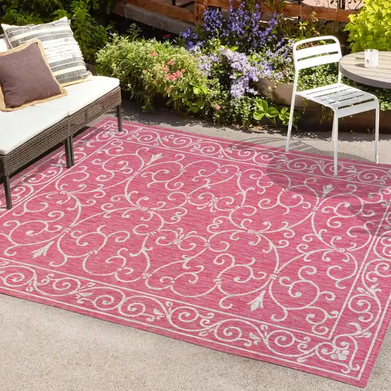 Fuchsia And Light Gray Medallion Indoor Outdoor Area Rug Photo 9