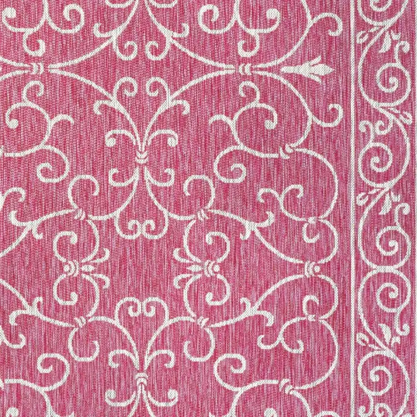 Fuchsia And Light Gray Medallion Indoor Outdoor Area Rug Photo 2