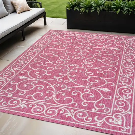 Fuchsia And Light Gray Medallion Indoor Outdoor Area Rug Photo 1