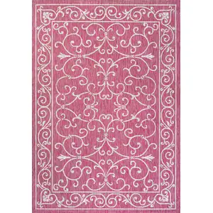 Photo of Fuchsia And Light Gray Medallion Indoor Outdoor Area Rug