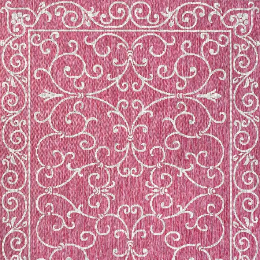 Fuchsia And Light Gray Medallion Indoor Outdoor Area Rug Photo 3