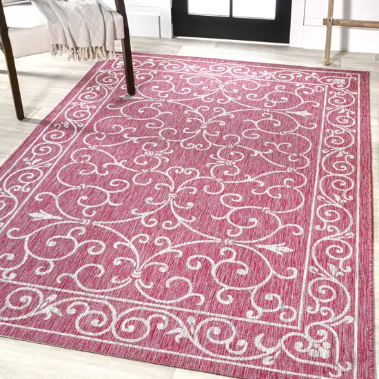 Fuchsia And Light Gray Medallion Indoor Outdoor Area Rug Photo 5