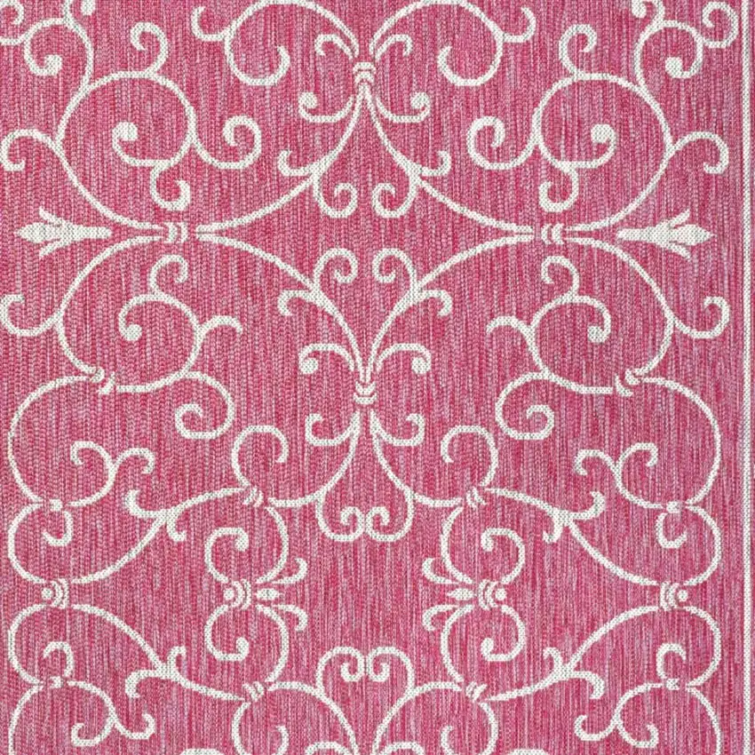 Fuchsia And Light Gray Medallion Indoor Outdoor Area Rug Photo 2