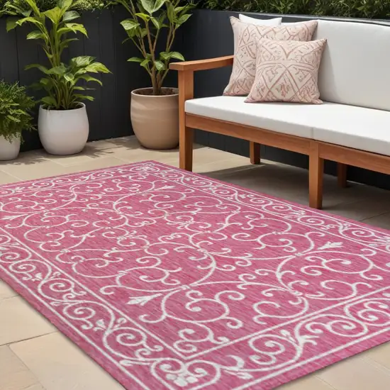 Fuchsia And Light Gray Medallion Indoor Outdoor Area Rug Photo 1