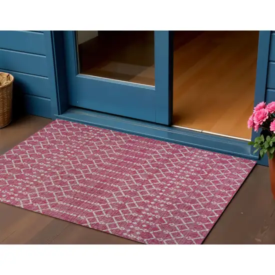 Fuchsia And Light Gray Trellis Indoor Outdoor Area Rug Photo 1