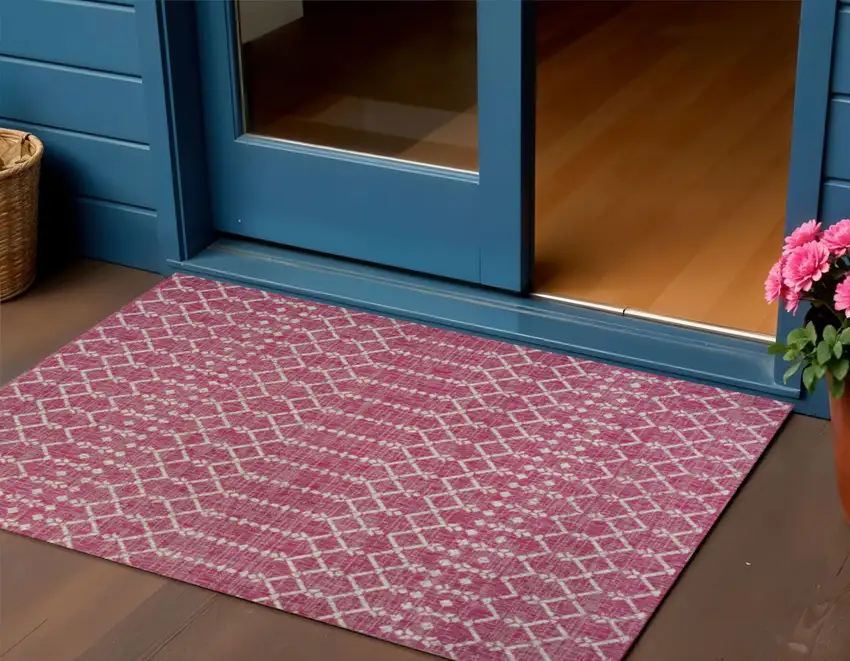 Fuchsia And Light Gray Trellis Indoor Outdoor Area Rug Photo 1