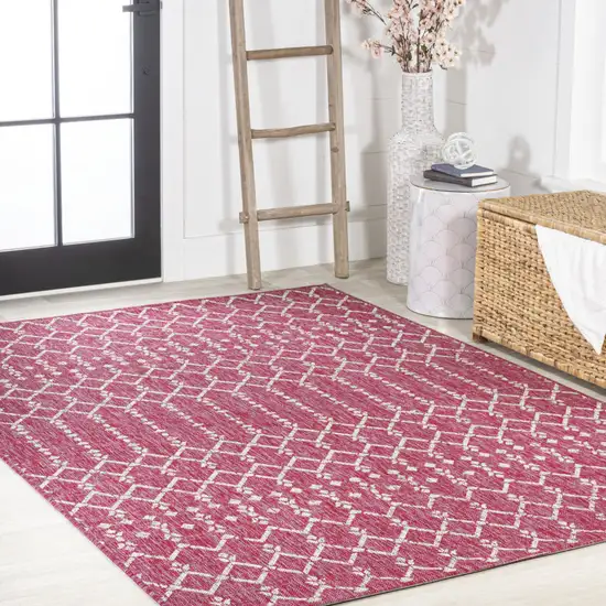Fuchsia And Light Gray Trellis Indoor Outdoor Area Rug Photo 7