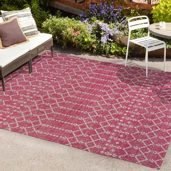 Fuchsia And Light Gray Trellis Indoor Outdoor Area Rug Photo 8