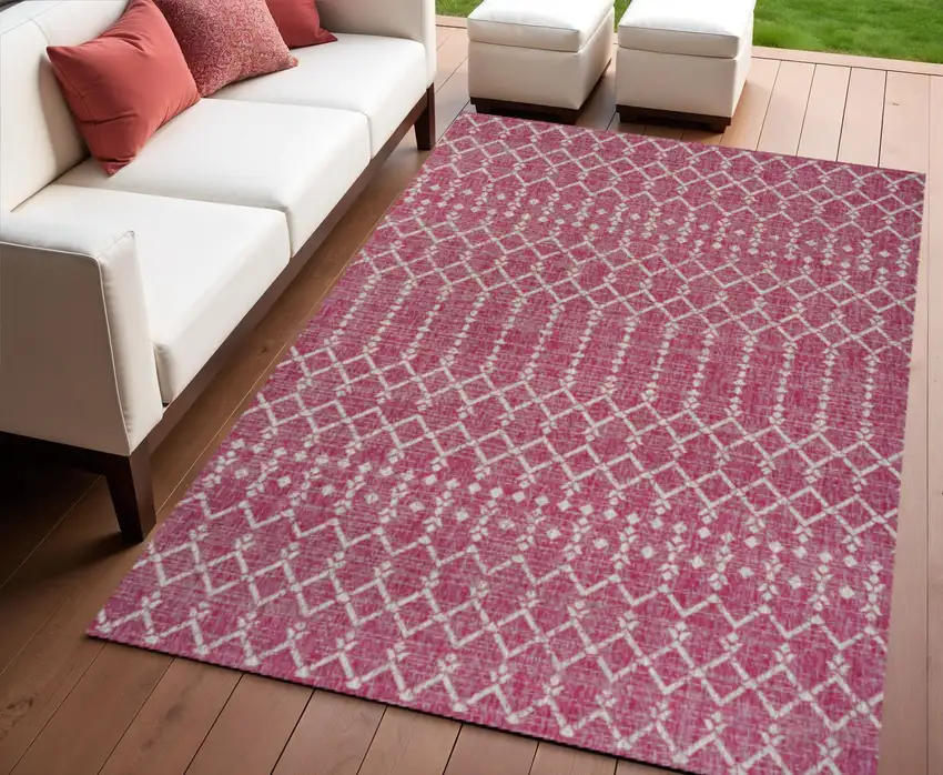 Fuchsia And Light Gray Trellis Indoor Outdoor Area Rug Photo 1