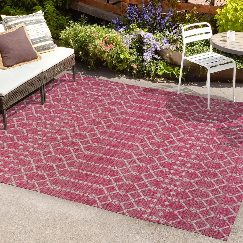 Fuchsia And Light Gray Trellis Indoor Outdoor Area Rug Photo 8