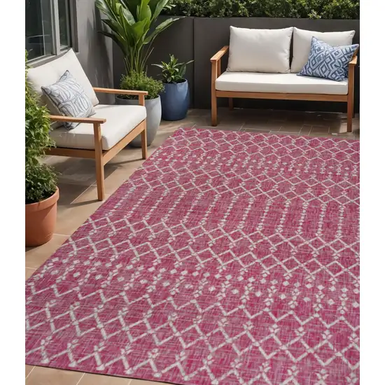 Fuchsia And Light Gray Trellis Indoor Outdoor Area Rug Photo 1