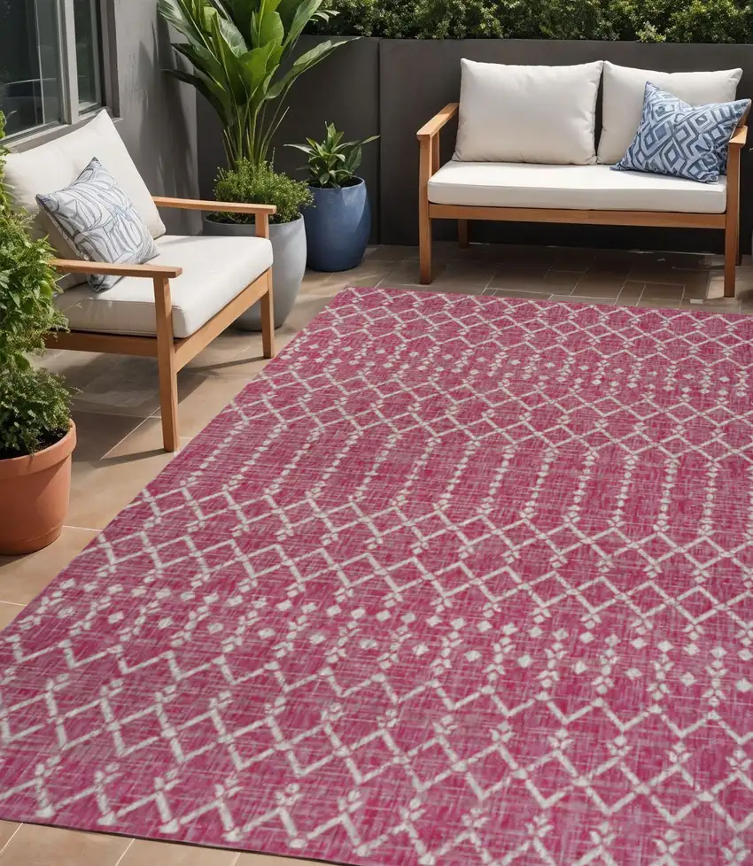 Fuchsia And Light Gray Trellis Indoor Outdoor Area Rug Photo 1