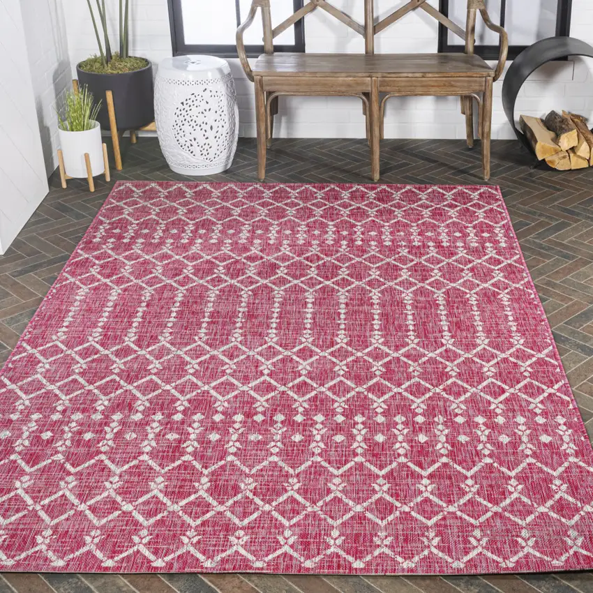 Fuchsia And Light Gray Trellis Indoor Outdoor Area Rug Photo 9