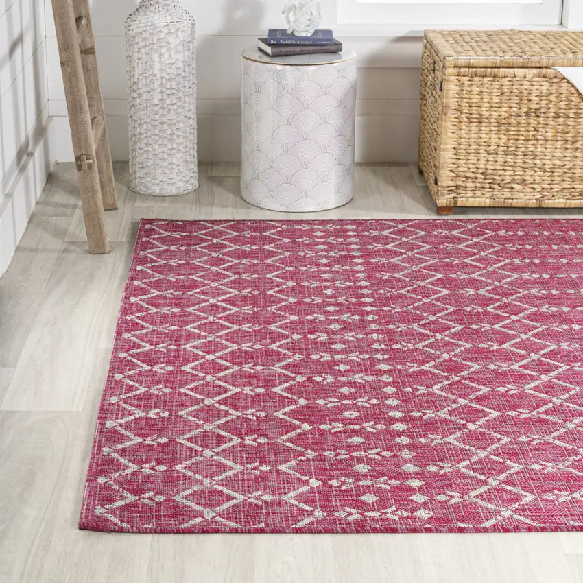 Fuchsia And Light Gray Trellis Indoor Outdoor Area Rug Photo 4
