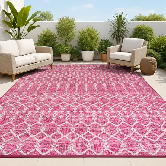Fuchsia And Light Gray Trellis Indoor Outdoor Area Rug Photo 2