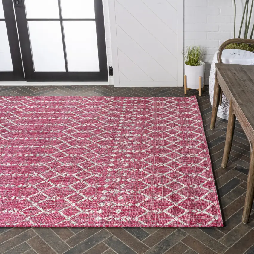 Fuchsia And Light Gray Trellis Indoor Outdoor Area Rug Photo 8