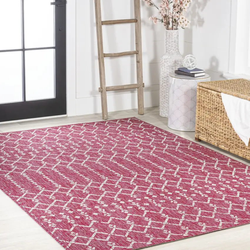 Fuchsia And Light Gray Trellis Indoor Outdoor Area Rug Photo 7