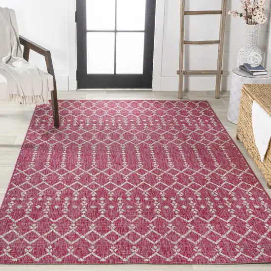 Fuchsia And Light Gray Trellis Indoor Outdoor Area Rug Photo 6